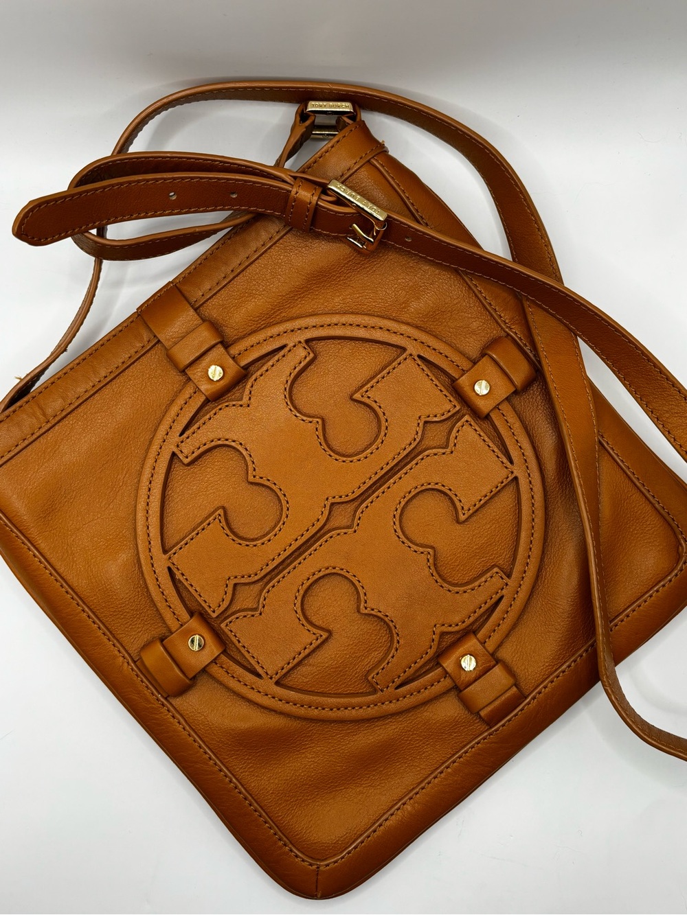 TORY BURCH Holly Book Bag Leather Crossbody Shoulder Bag in Saddle Brown RARE